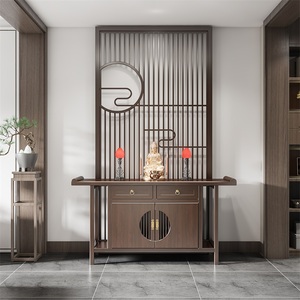 新中式入户屏风隔断客厅玄关柜玄关桌佛龛神台财神供台实木背景墙