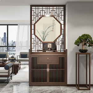 定制玄关柜中式实木进门入户玄关隔断屏风柜置物柜家用储物收纳柜