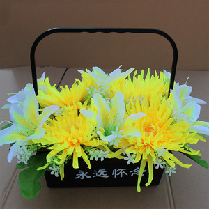便宜菊花束绢花盘景清明节花扫墓用品上坟花祭奠祭祖假花陵园装饰