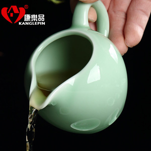 康乐品青瓷功夫茶具 公道杯 套装小鱼杯 整套陶瓷茶杯盖碗介茶杯