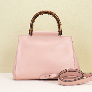 奢小喵 gucci古驰粉色牛皮竹节nymphea单肩手提包 98新 公价18900