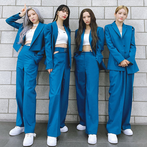 宇宙少女the black easy打歌服韩国女团演出服蓝色西服套装舞蹈潮