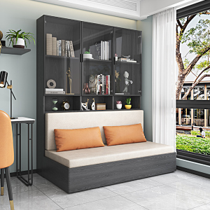 轻奢书房沙发床小户型两用折叠床柜一体组合玻璃书柜2021新款沙发