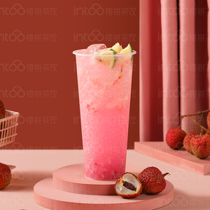 【荔枝气泡小甜水】樱桃星球奶茶店冲调饮品灯箱高清海报图片素材