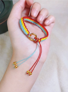结缘记本命年戒指素圈彩虹编绳夏天小清新手绳保平安手工求好运
