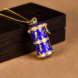 纯银楞严咒吊坠空心项链六字真言噶乌盒景泰蓝挂件护身可以藏东西