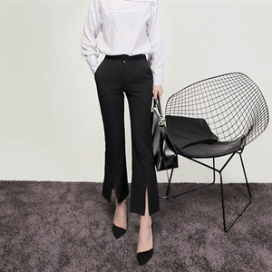 2017春季新款休闲裤高腰九分裤弹力显瘦女裤开口微喇叭裤开叉裤潮