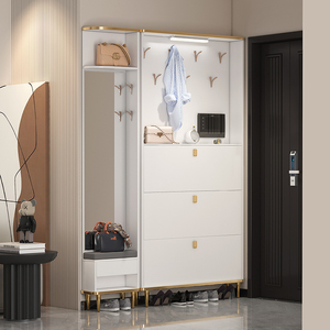 鞋柜穿衣镜一体超薄轻奢门口靠墙翻斗衣架岩板17cm家用衣帽门厅柜