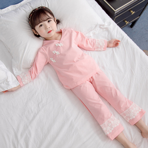 女童秋季2023中国风套装薄款睡衣小女孩纯棉两件套春款4-5-6-7岁8