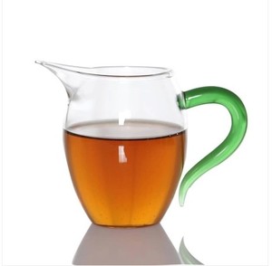 特价加厚耐热玻璃公道杯绿把彩把茶海琉璃把功夫茶具分茶器包邮
