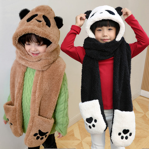 韩版亲子保暖双层加厚儿童冬天男女童帽子围巾手套三件套装一体帽
