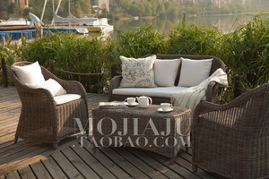 北欧美式法式田园地中海风格花园阳台户外两人位藤编沙发餐椅子