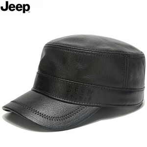 jeep吉普男装旗舰店官方正品平顶帽真皮羊皮帽子保暖加厚冬季潮流