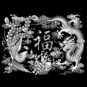 墓碑精雕图浮雕图灰度图 石雕墓碑图 龙凤福字碑帽 碑头图xd-24