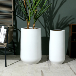 简约陶瓷花盆特大号家用日式花器白色高深落地高级感龙须树高筒盆