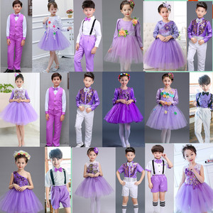 儿童演出服中小学生合唱服装少儿大合唱团舞台表演服紫色诗歌朗诵