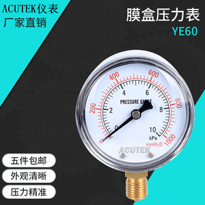 ACUTEK膜盒压力表 YE60  10KPA M14*1.5 煤气表 微压表 天然气表