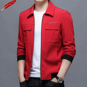 大红色夹克外套男春季翻领韩版潮流休闲本命年中国红春秋男士上衣