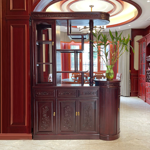 屏风隔断客厅酒柜玄关全实木新中式间厅进门双面鞋柜一体入户储物