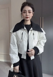 薄棉棒球服外套女欧货2024年新款韩版时尚宽松百搭立领二棉夹克衣