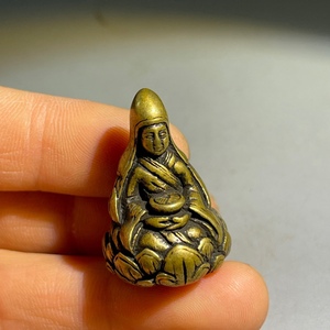 仿古实心纯铜小佛摆件黄铜迷你藏传宗喀巴大师口袋佛袖珍铜佛神像
