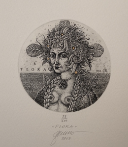 乌克兰艺术家-杰尼先科(oleg denisenko)-藏书票《花神弗洛拉》