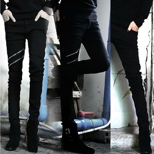 2022春季韩版新款潮男黑色拉链修身个性牛仔裤弹力铅笔小脚长裤子