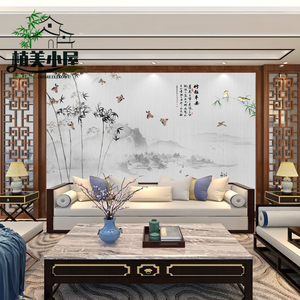 2024新款手绘水墨竹子壁布手绘古风竹林客厅沙发影视墙背景墙壁纸