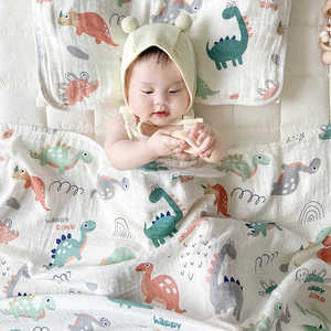 婴儿竹纤维盖毯超薄单层夏季卡通恐龙a类新生儿包巾加大凉感床单