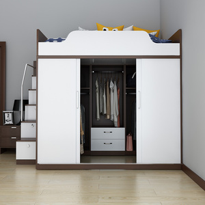 多功能衣帽间高低床衣柜床一体交错式上下成人小户型现代简约