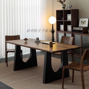 北美黑胡桃木餐桌椅实木北欧书桌家用简约长条桌工作台中古风茶桌