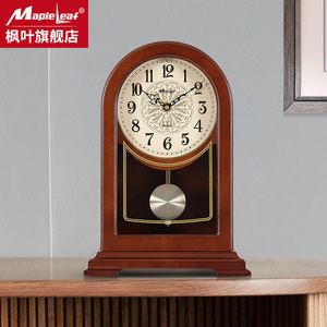 新中式实木座钟客厅简约静音台钟家用复古石英钟创意时钟装饰摆件