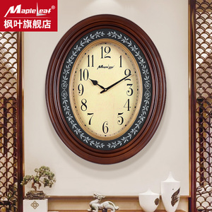 新中式创意静音扫秒挂钟欧式客厅简约实木现代时钟家用装饰石英钟