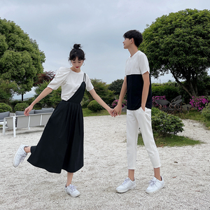 超仙的情侣装夏装2021潮流短袖套装连衣裙女夏季学生班服一裙一衣