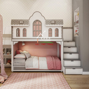 城堡床儿童床上下床豪华公主别墅高低床王子实木多功能双层梯柜床