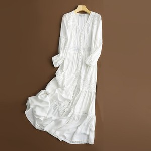 2024春夏新款仙女裙收腰显瘦海边度假法式长裙沙滩超仙白色连衣裙