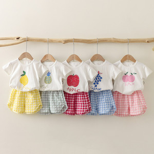 2024新款水果格子两件套儿童套装夏季男女童婴儿宝宝短袖短裤韩版