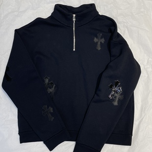 chrome hearts 克罗心 拼皮十字架拉链套头卫衣 马毛拼接