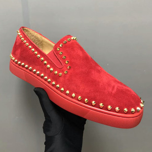 欧美真皮休闲懒人乐福鞋低帮套脚铆钉男鞋潮流女鞋红底鞋CL 1045