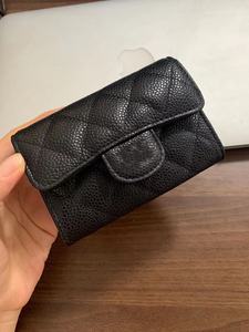 国外意大利代工鱼子酱牛皮卡包hass皮金扣羊皮菱格纯鼠银包