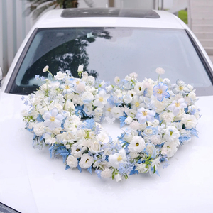 结婚装饰用品时尚风白色玫瑰主婚车心形鲜花布置桔梗创意花车定制