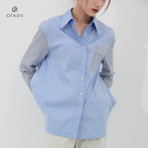 OIKOS环保主义 廓形叠穿单品 再生纤维撞色拼接设计感小众衬衫