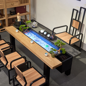 桌椅组合实木功夫茶几养鱼缸茶台茶具套装一体禅意新中式1人付款3705