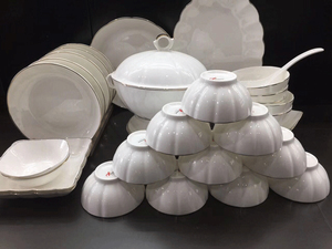 唐山骨瓷骨粉套装餐具皓宁 中式微波纯色家用送人碗碟异形盘包邮