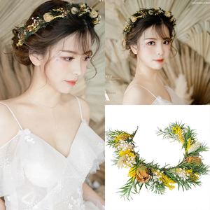 韩式森系超仙新娘花环干花头饰永生花发饰婚纱配饰影楼拍照道具