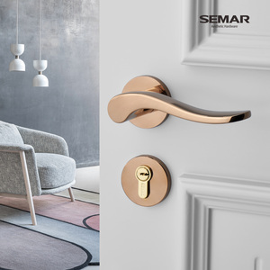 semar西玛门锁 玫瑰红 锌合金分体锁 室内房门锁具 yza592/pn