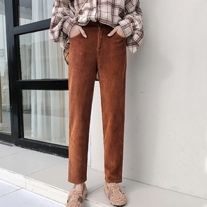 韩版宽松休闲男友风焦糖色工装小直筒灯芯绒长裤女生冬季裤子哈伦