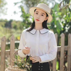 娃娃领女生白衬衫长袖韩版学生可爱小清新文艺森系衬衣春装上衣18