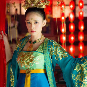 素描小铺实物图影视古装笑傲江湖 陈乔恩东方不败蓝色绣花舞蹈服