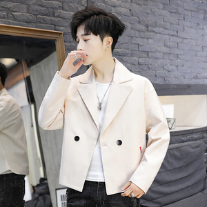 春季新款滑肩短款风衣155矮个子休闲百搭青年xs男士小码上衣外套